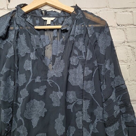 Joie Chaylse Floral Embroidery Lace Trim Blouse In Deep Sea Size XS - Picture 5 of 14